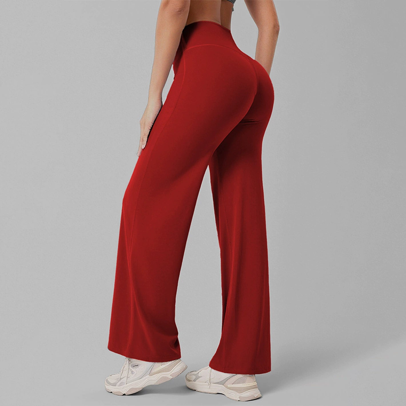 Women's High-Waist Straight-Leg Yoga Pants Breathable Ice-Silk Training Trousers
