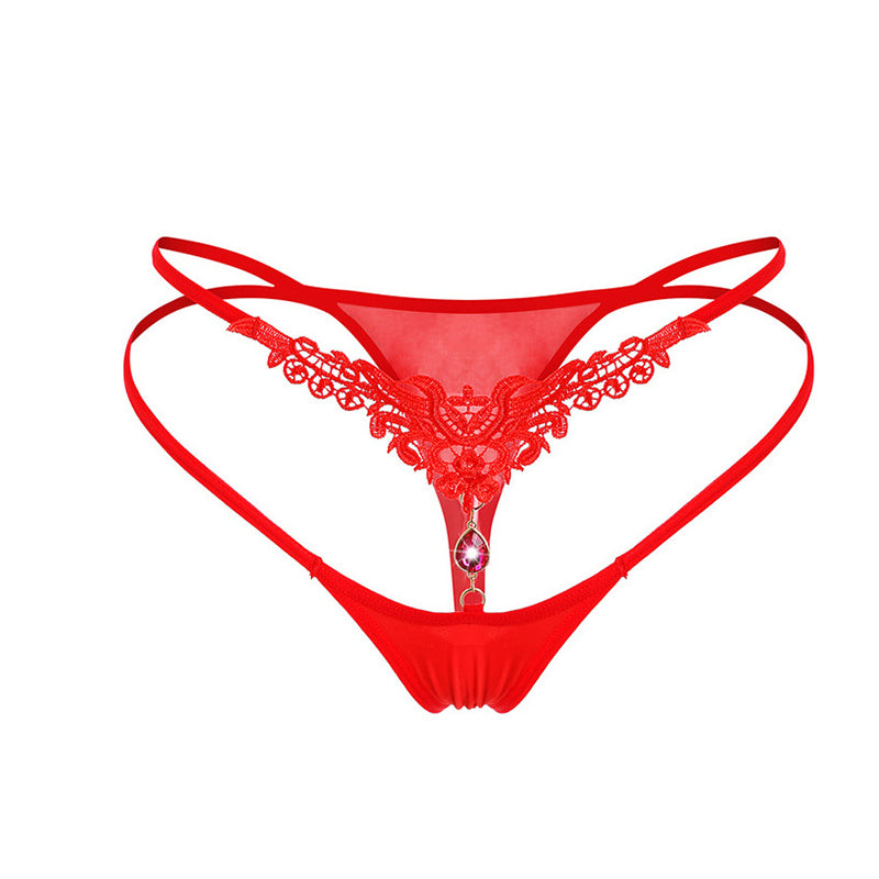 Sexy Ice Silk Thong with Diamond Embroidery