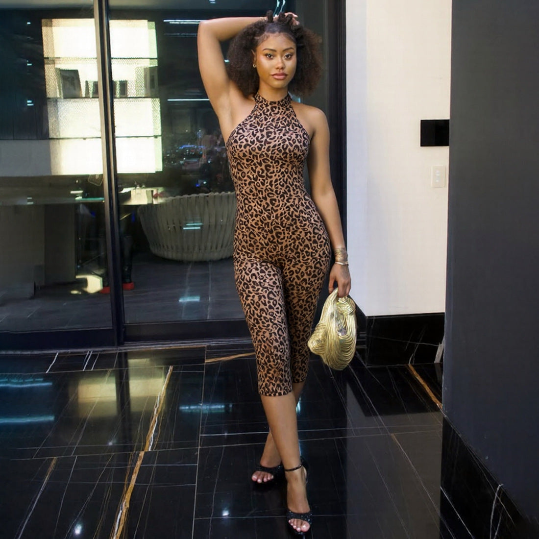 Sexy Leopard Print Halter Jumpsuit