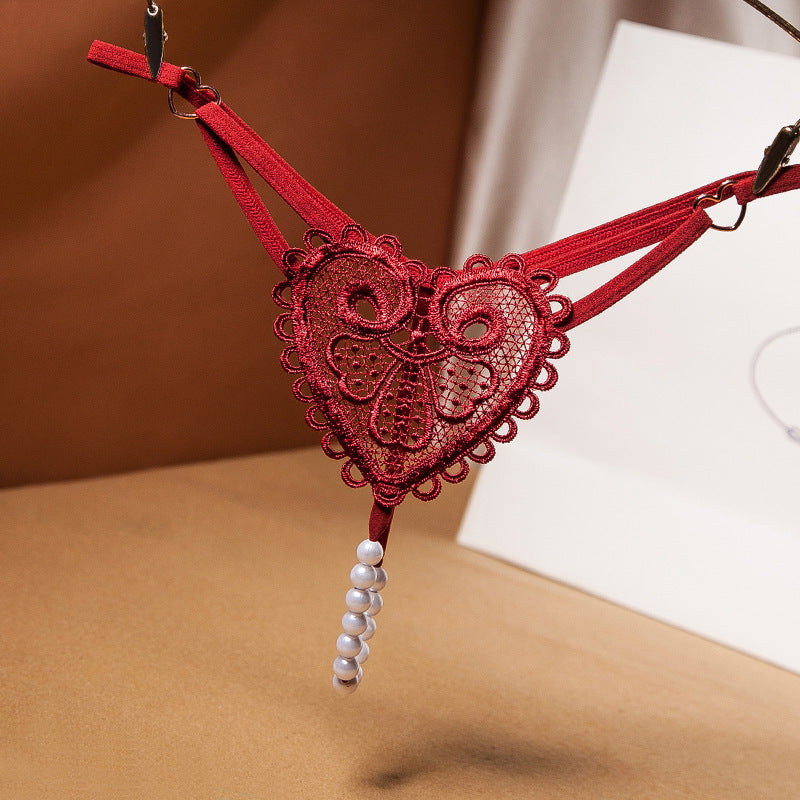 Pearl Heart Embellished Thong