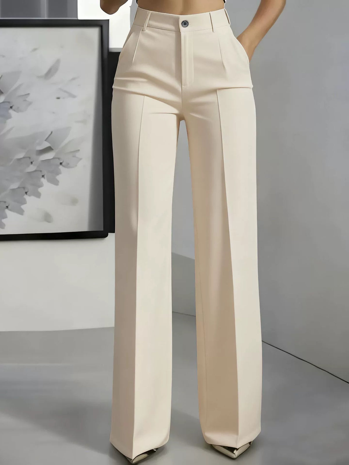 Women's High-Waist Straight-Leg Wrinkle-Free Polyester Dress Pants