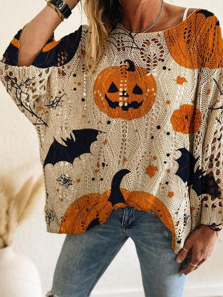 Women's Round Neck Long Sleeve Relaxed Fit Knit Pullover Sweater