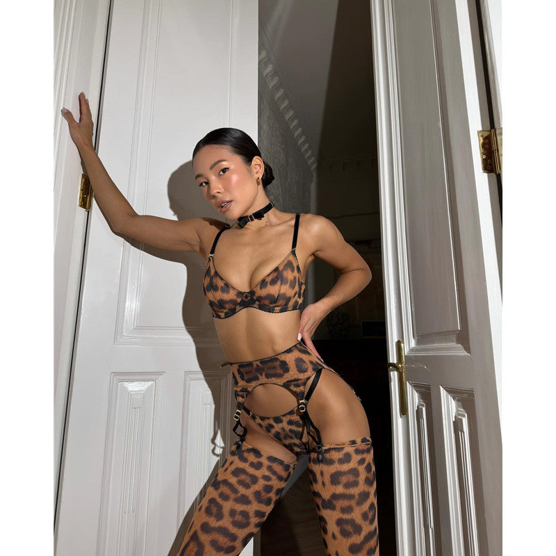 Leopard print sexy push up bra set