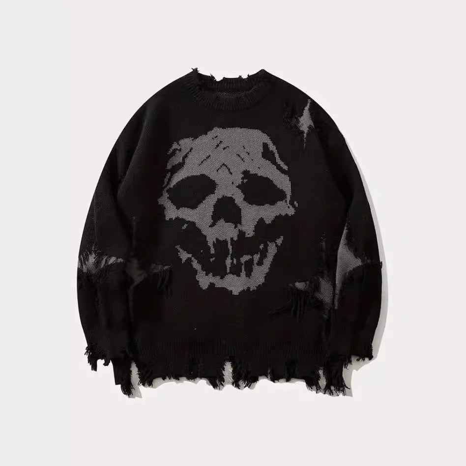 Distressed Skull Halloween Knit Sweater