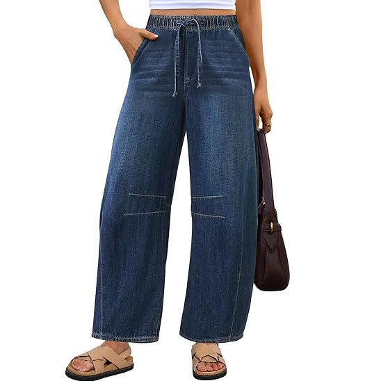 Women's High-Waist Straight-Leg Washed Denim Jeans