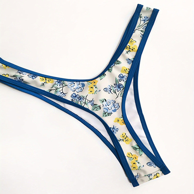 Printed lace-up swimsuit triangle cup bikini