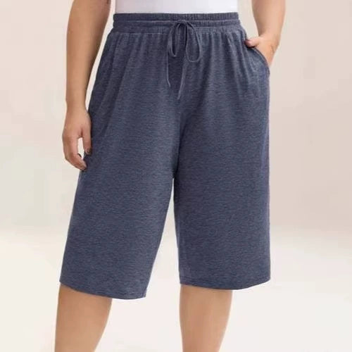 Women's Summer Mid-Length Elastic Waist Drawstring Relaxed Fit Polyester Casual Shorts
