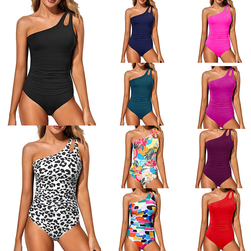 Solid color bikini conservative one-piece swimsuit