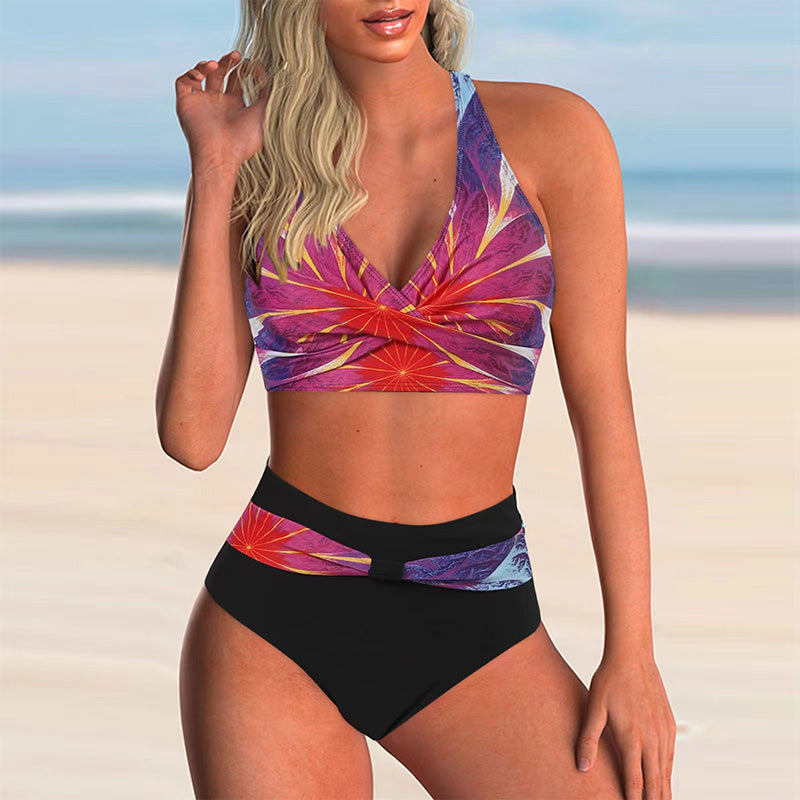 Striped high waist bikini