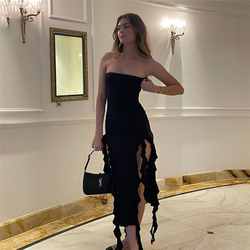 Sexy Strapless High Slit Maxi Dress