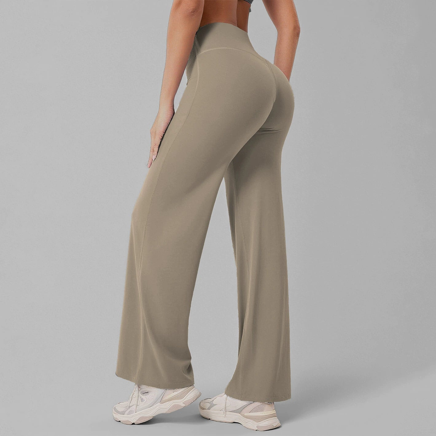 Women's High-Waist Straight-Leg Yoga Pants Breathable Ice-Silk Training Trousers