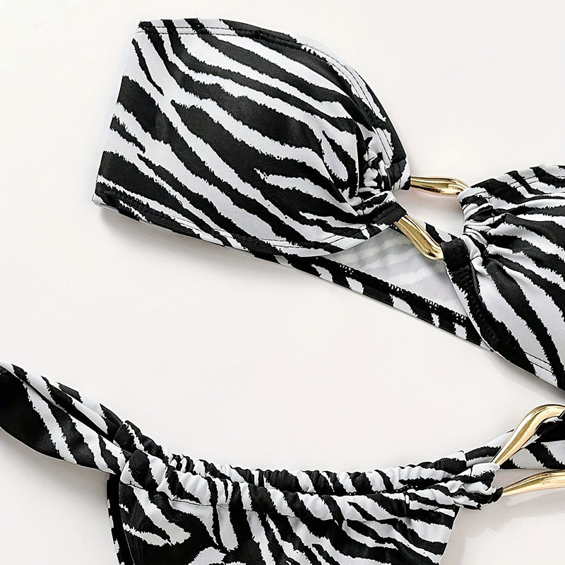 Leopard print sexy two-piece swimsuit striped bikini