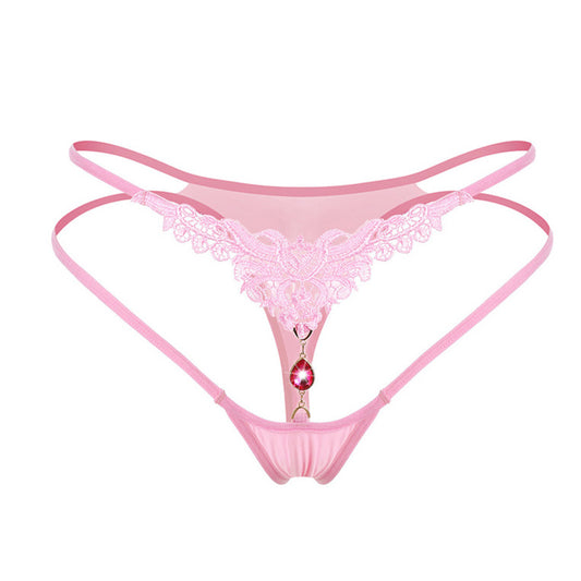 Sexy Ice Silk Thong with Diamond Embroidery