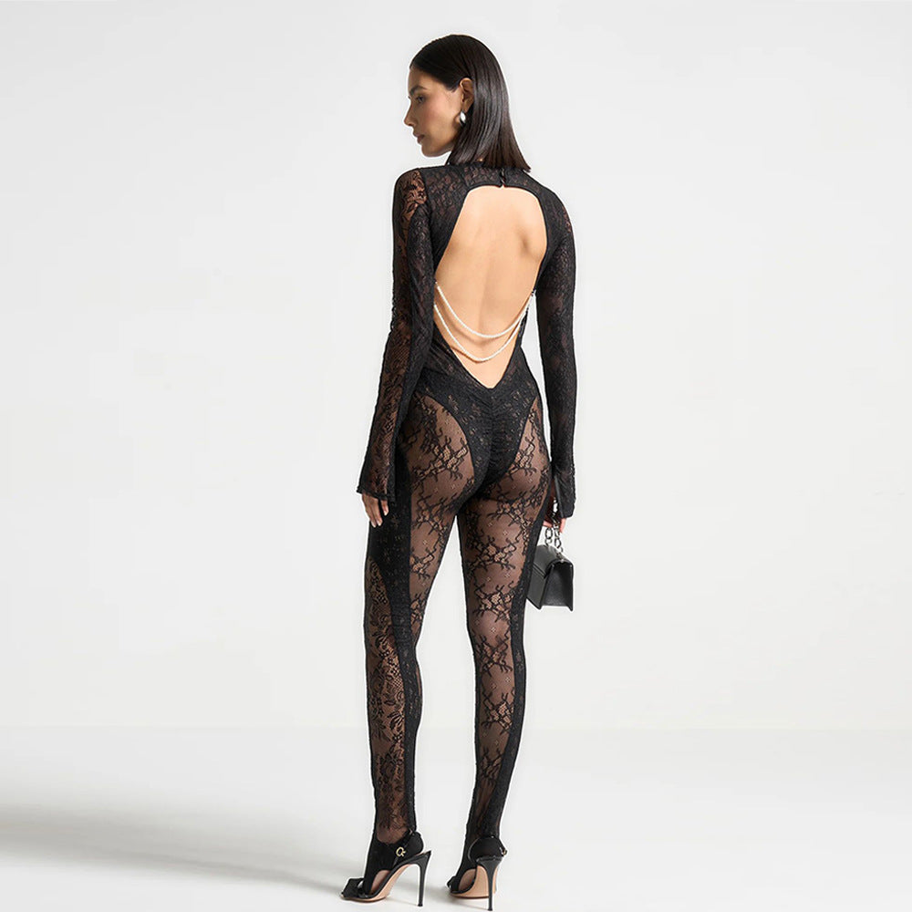 Sexy Black Lace Catsuit Jumpsuit