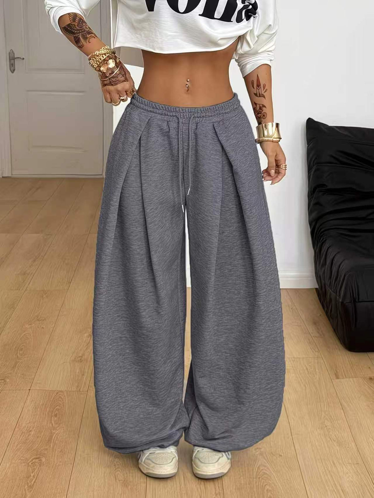 Women's High-Waist Loose Fit Wide-Leg Casual Sweatpants JM111
