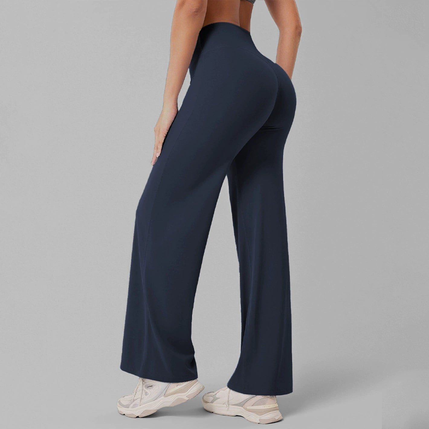 Women's High-Waist Straight-Leg Yoga Pants Breathable Ice-Silk Training Trousers