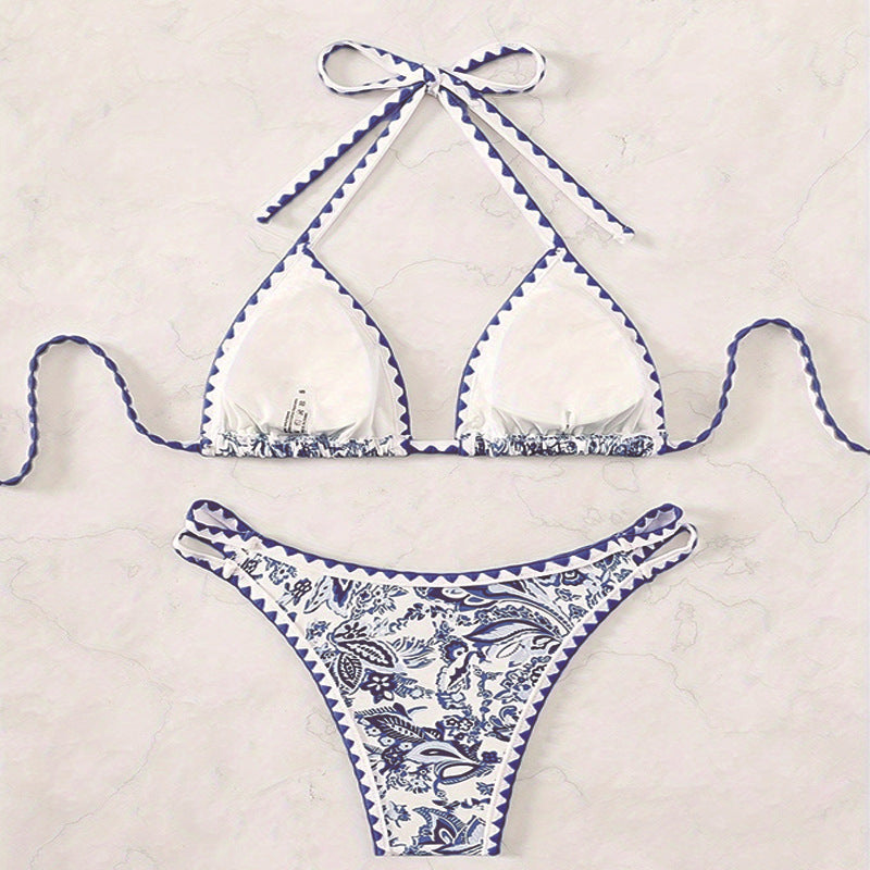 Printed halterneck sexy bikini