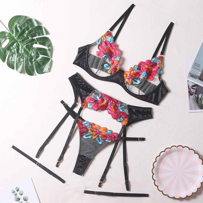 Embroidered floral underwear