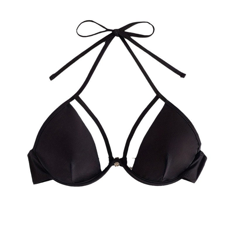 Solid color lace-up two-piece swimsuit top