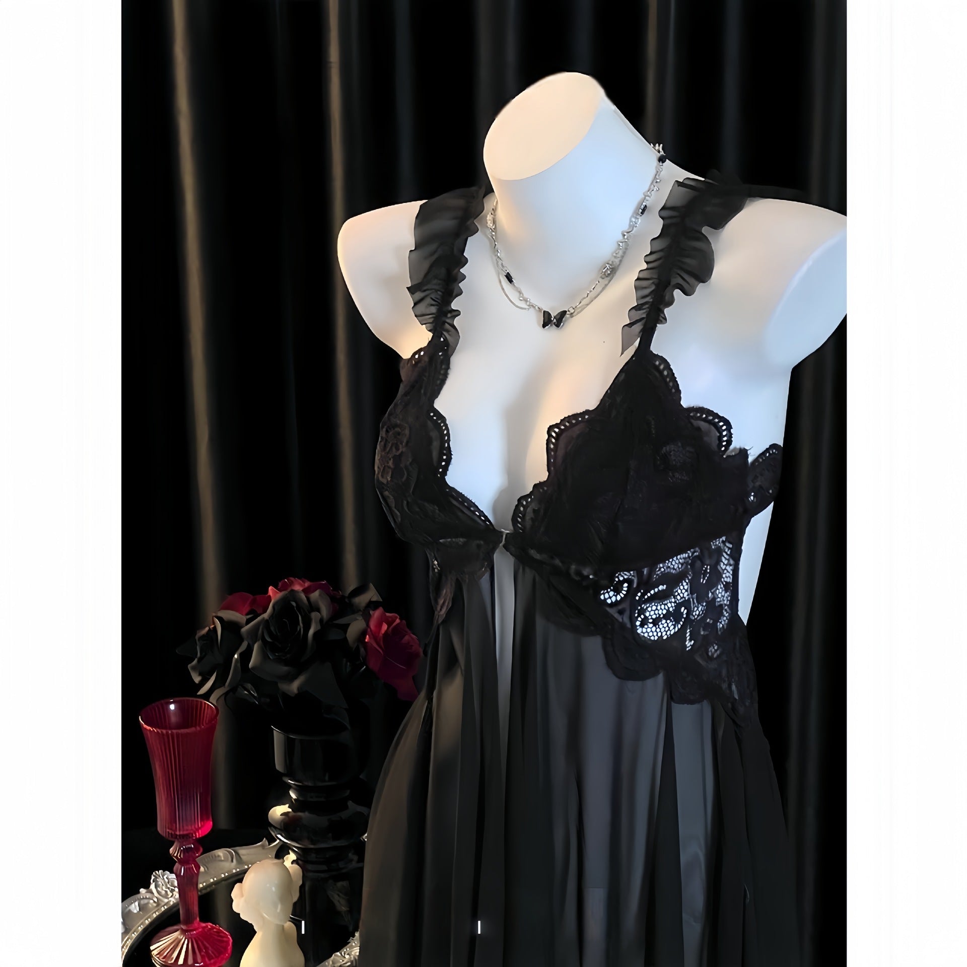Sexy Lace Mesh Babydoll Lingerie Dress