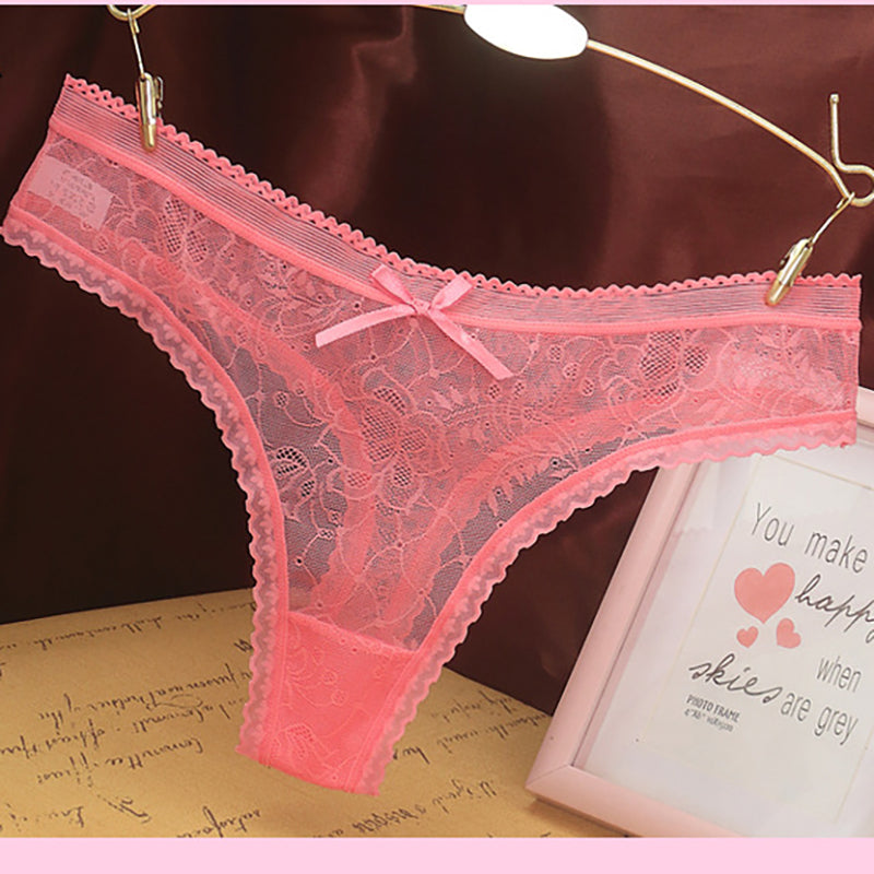 Lace transparent temptation bowknot panties