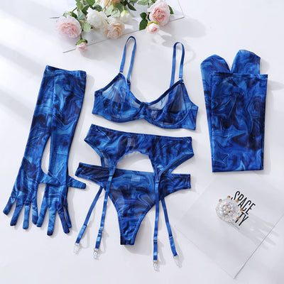 Printed Mesh Bra Set