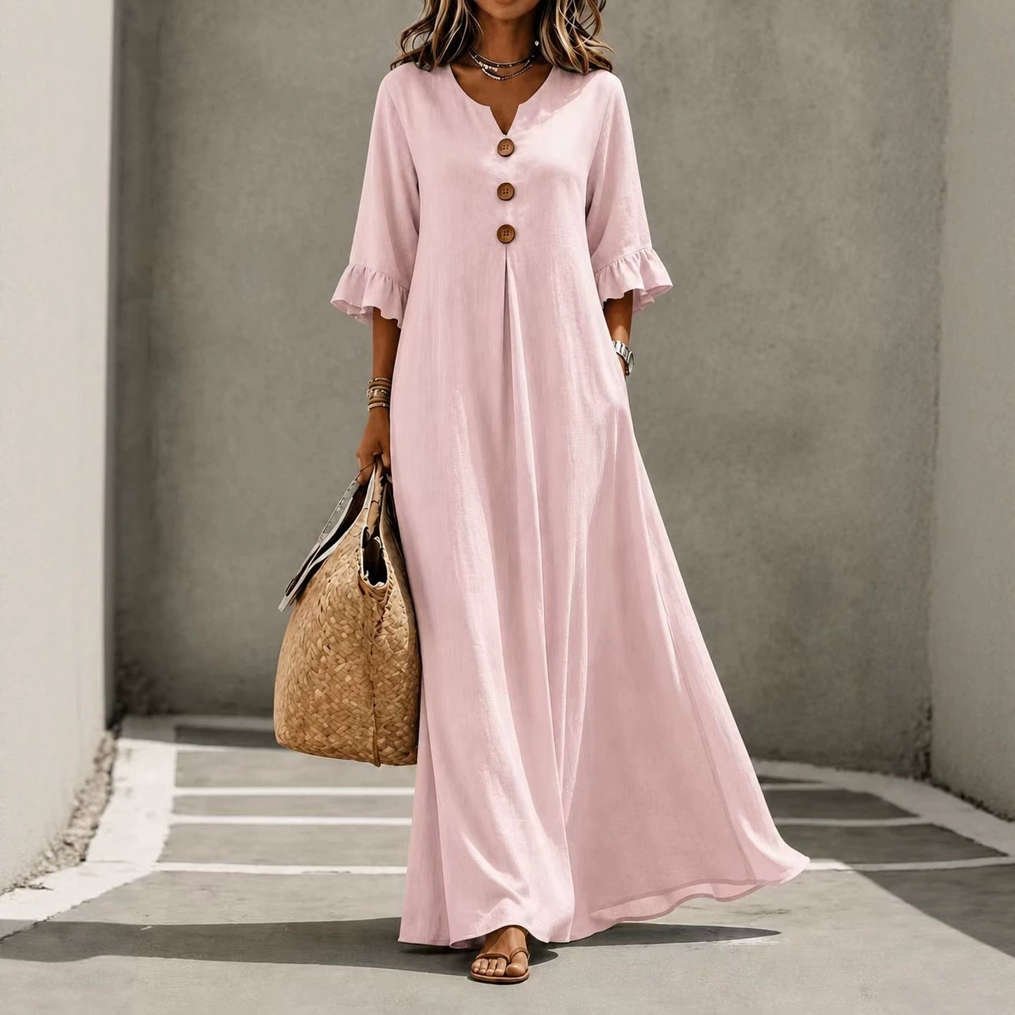 LunaMuse™ Button Front Flowing Maxi Dress