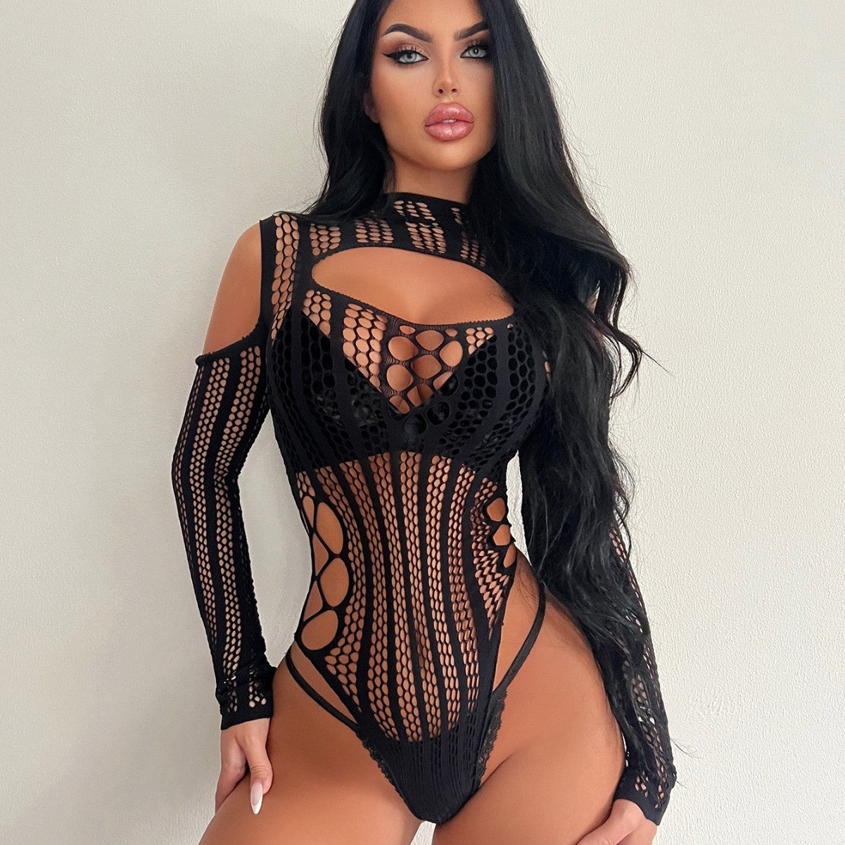 Long Sleeve Backless Mesh Dress
