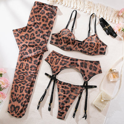 Leopard print sexy push up bra set