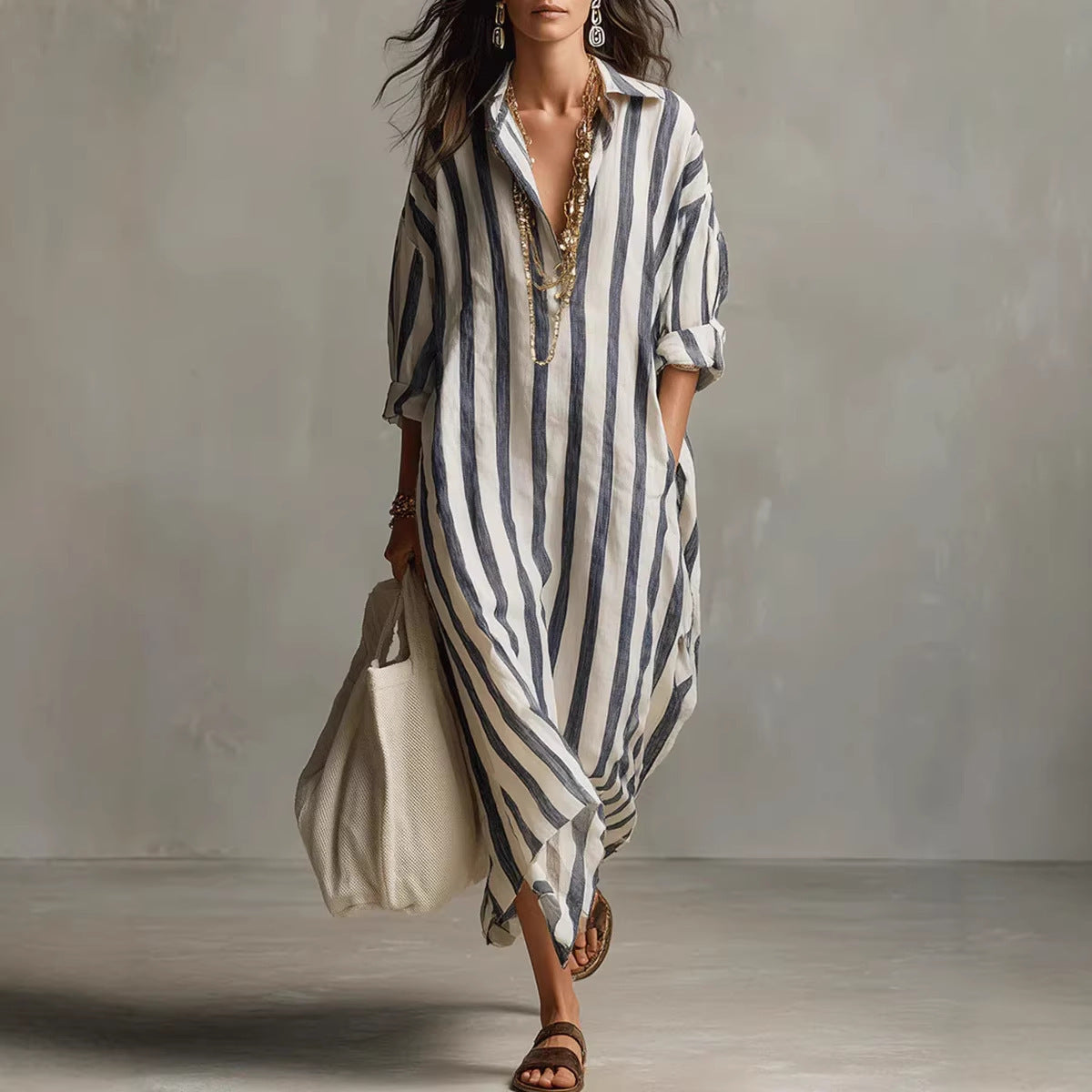 LunaFlow™ Striped Shirt Dress