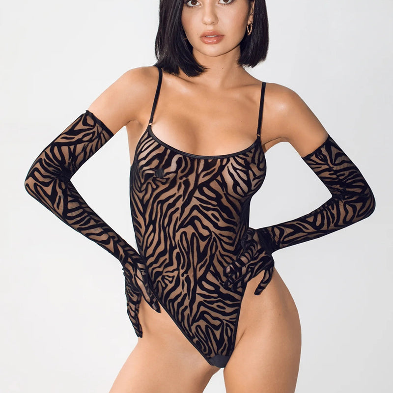 Sexy jumpsuit zebra see-through underwear