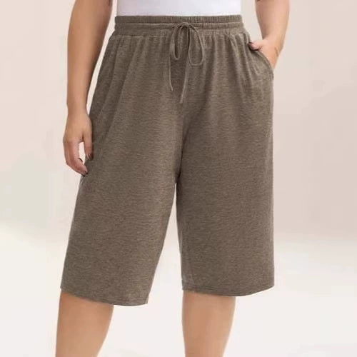 Women's Summer Mid-Length Elastic Waist Drawstring Relaxed Fit Polyester Casual Shorts