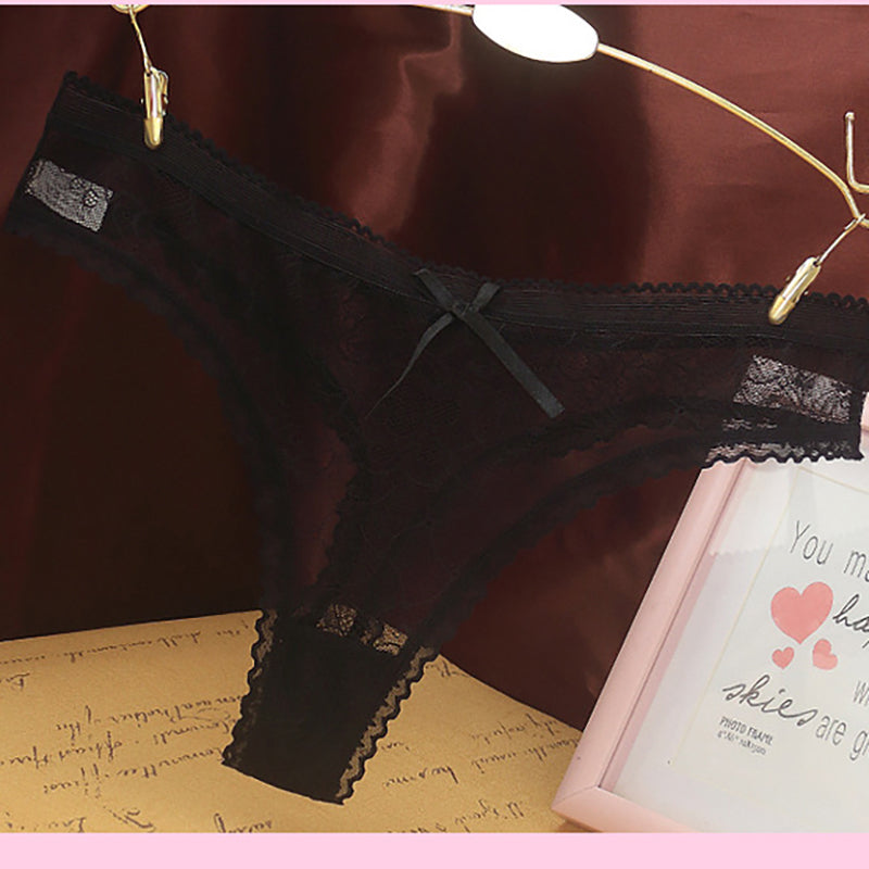 Lace transparent temptation bowknot panties
