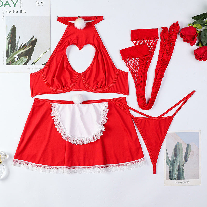 Maid costume halter neck heart hollow sexy suit