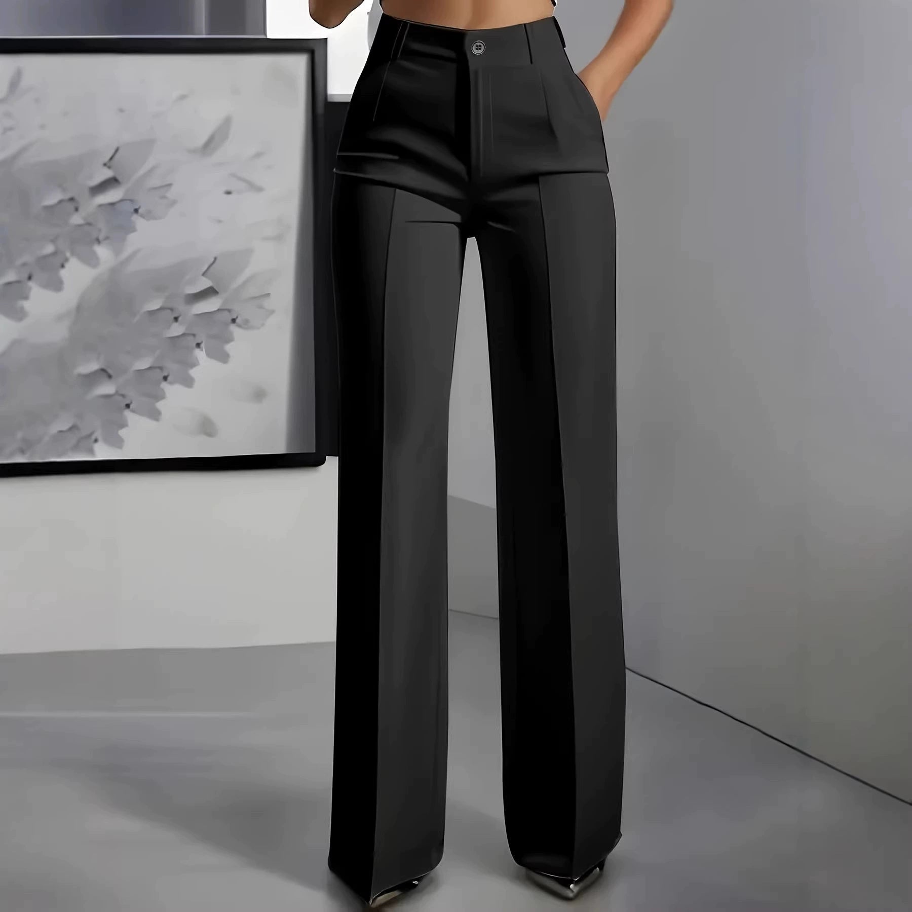 Women's High-Waist Straight-Leg Wrinkle-Free Polyester Dress Pants