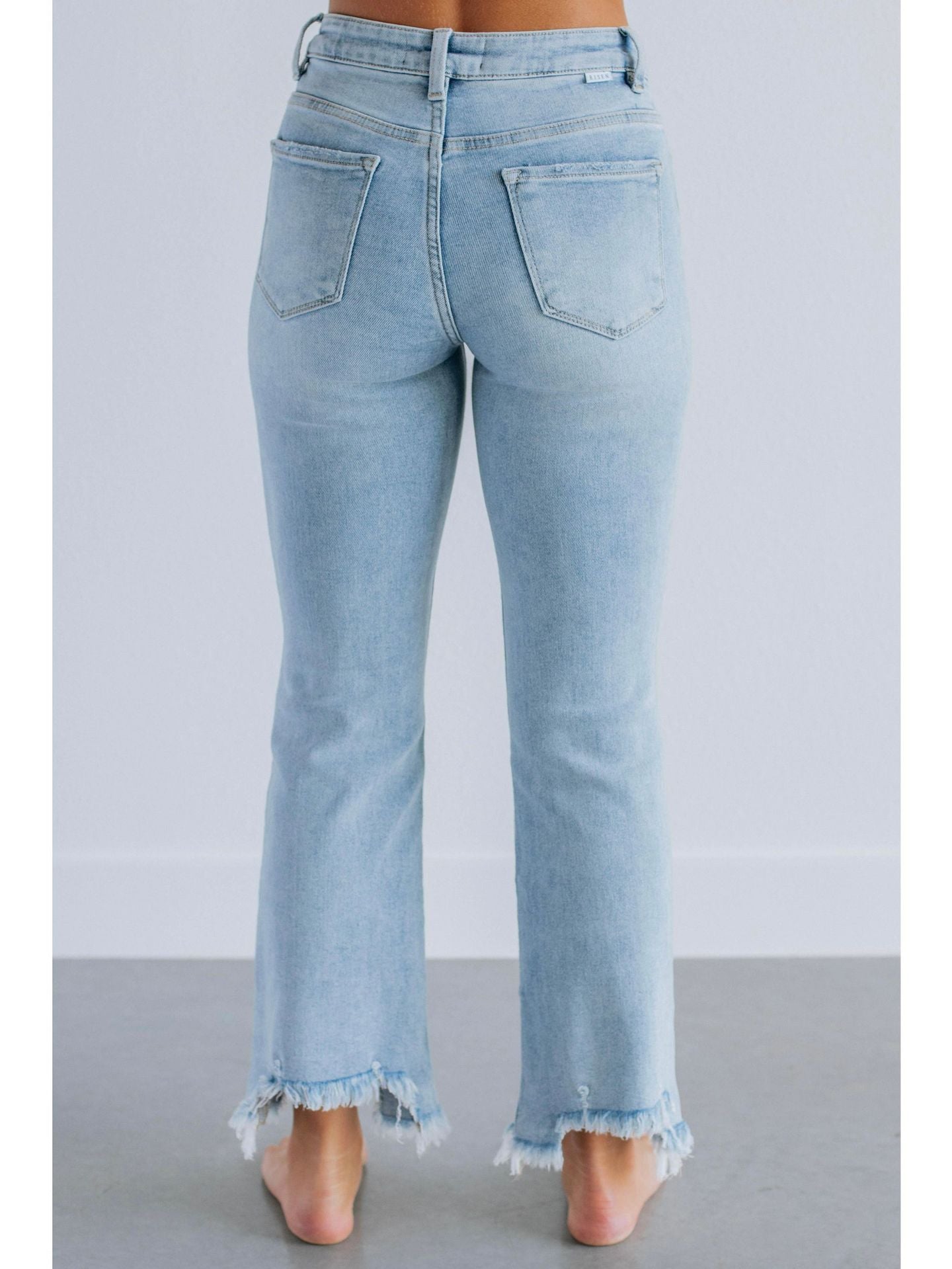 Women's High-Waist Distressed Flared Denim Cropped Jeans