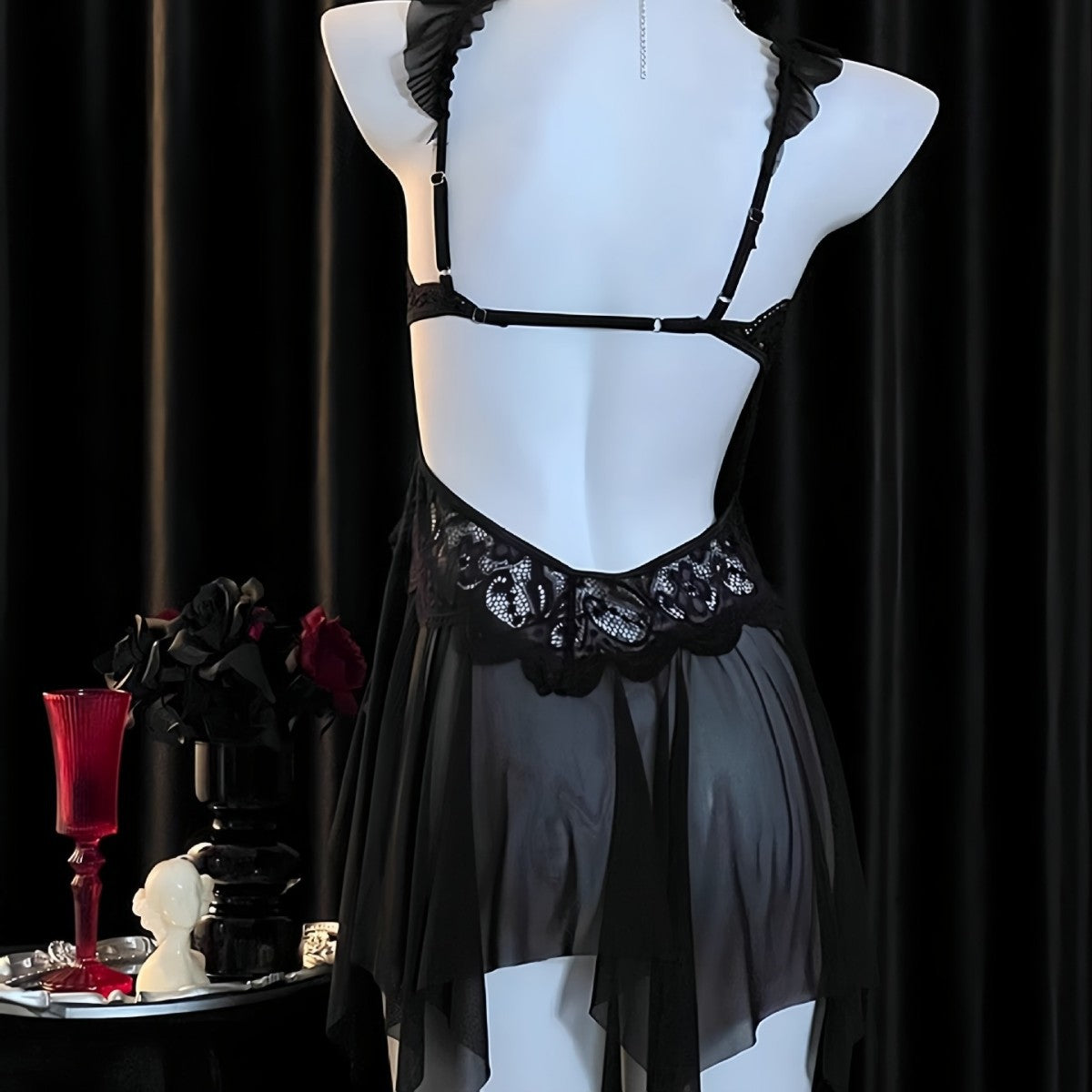 Sexy Lace Mesh Babydoll Lingerie Dress