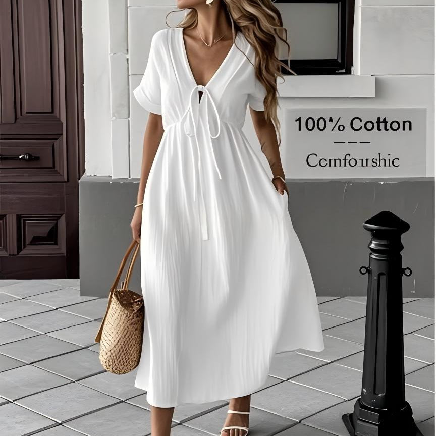 V-neck pure cotton dress
