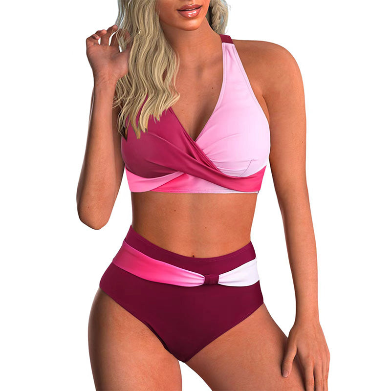 Striped high waist bikini