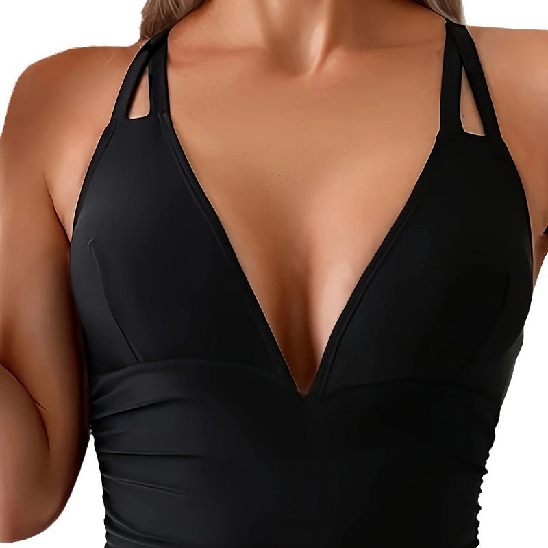 One piece drawstring swimsuit
