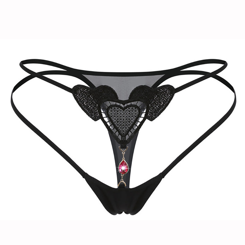 Transparent hollow ice silk panties with rhinestones