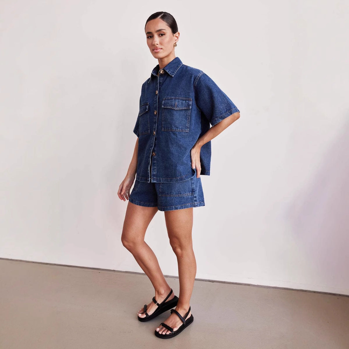 Luna Casual Denim Short Set