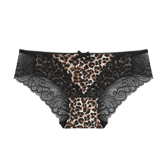 Deep V Lace Leopard Print Ice Silk Briefs