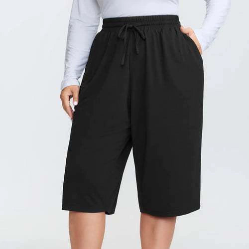 Women's Summer Mid-Length Elastic Waist Drawstring Relaxed Fit Polyester Casual Shorts