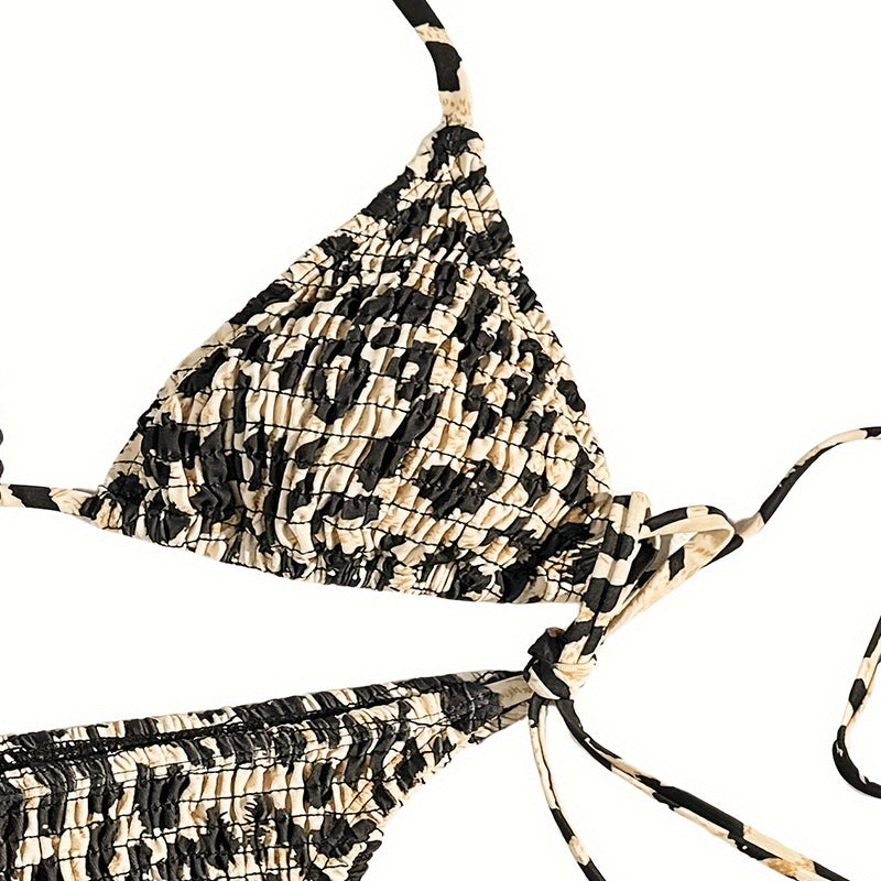 Floral print lace-up triangle bikini