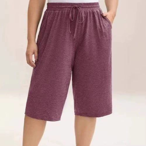 Women's Summer Mid-Length Elastic Waist Drawstring Relaxed Fit Polyester Casual Shorts