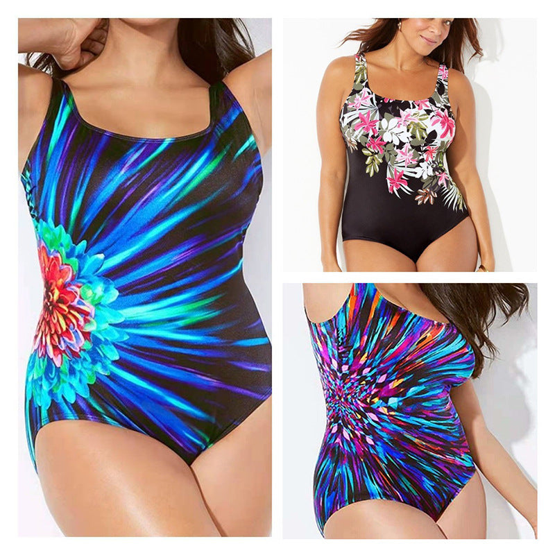 Large size printed beach hot spring swimsuit