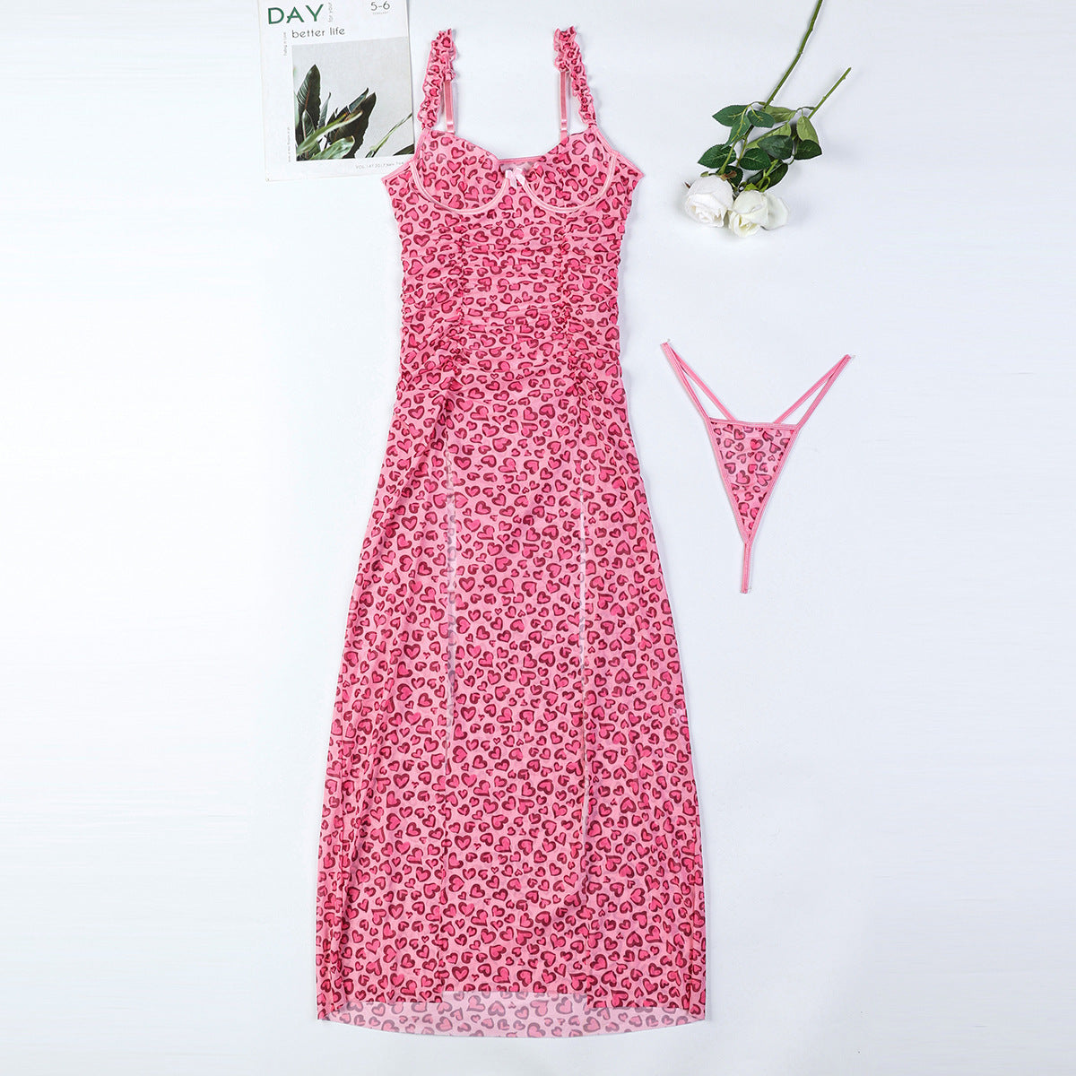 Pink Heart Long Dress Two-piece Set