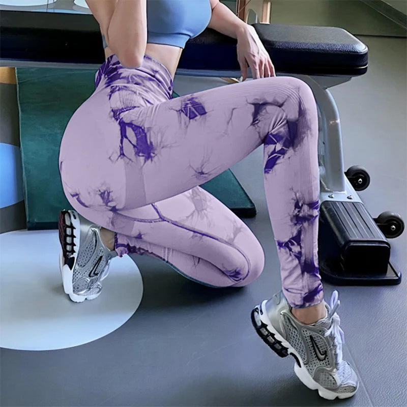 Women's High-Waist Tie-Dye Seamless Sports Running Leggings