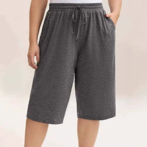 Women's Summer Mid-Length Elastic Waist Drawstring Relaxed Fit Polyester Casual Shorts